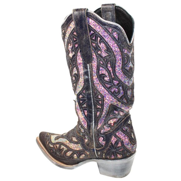 JB Dillon Reserve Black Distressed Midnight Sparkle Inlay Tall Boot Size 8.5 - Picture 6 of 12